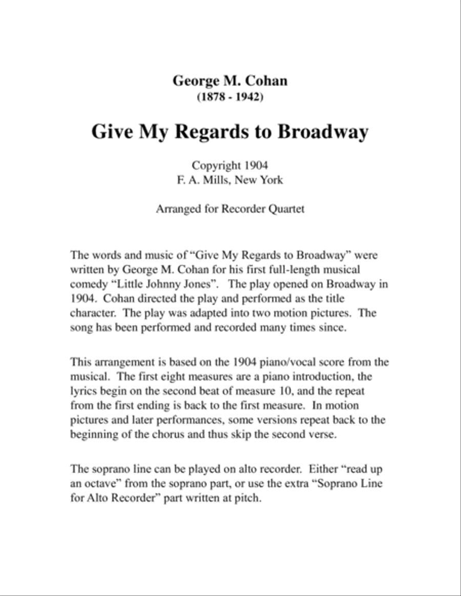 Give My Regards To Broadway for Recorder Quartet Recorder scores gallery preview page 2