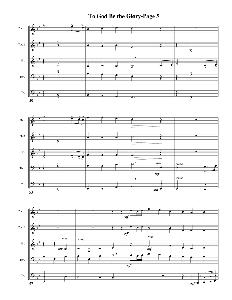 To God Be the Glory for Brass Quintet Brass Quintet scores gallery preview page 5