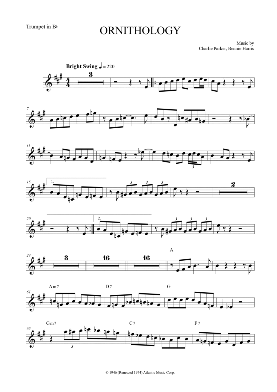 Ornithology B-Flat Trumpet scores gallery preview page 1