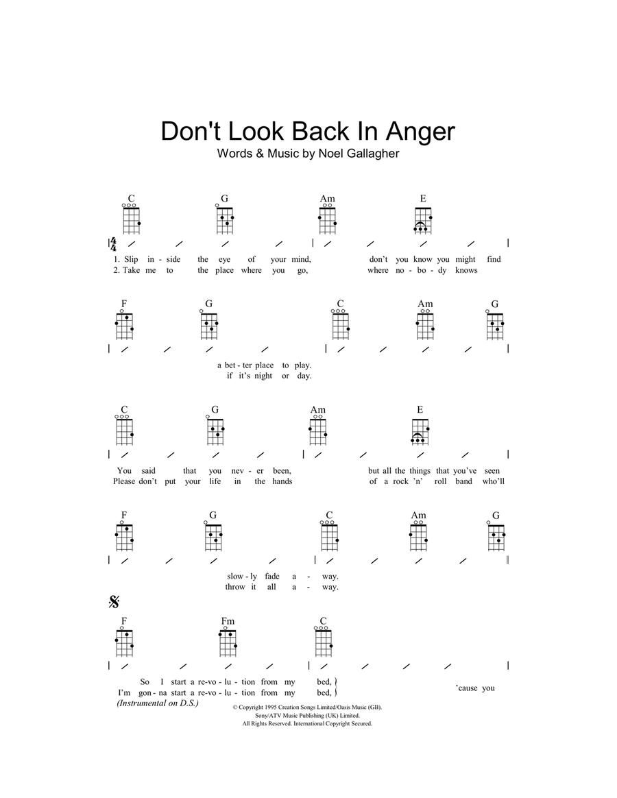 Don't Look Back In Anger Ukulele scores gallery preview page 1