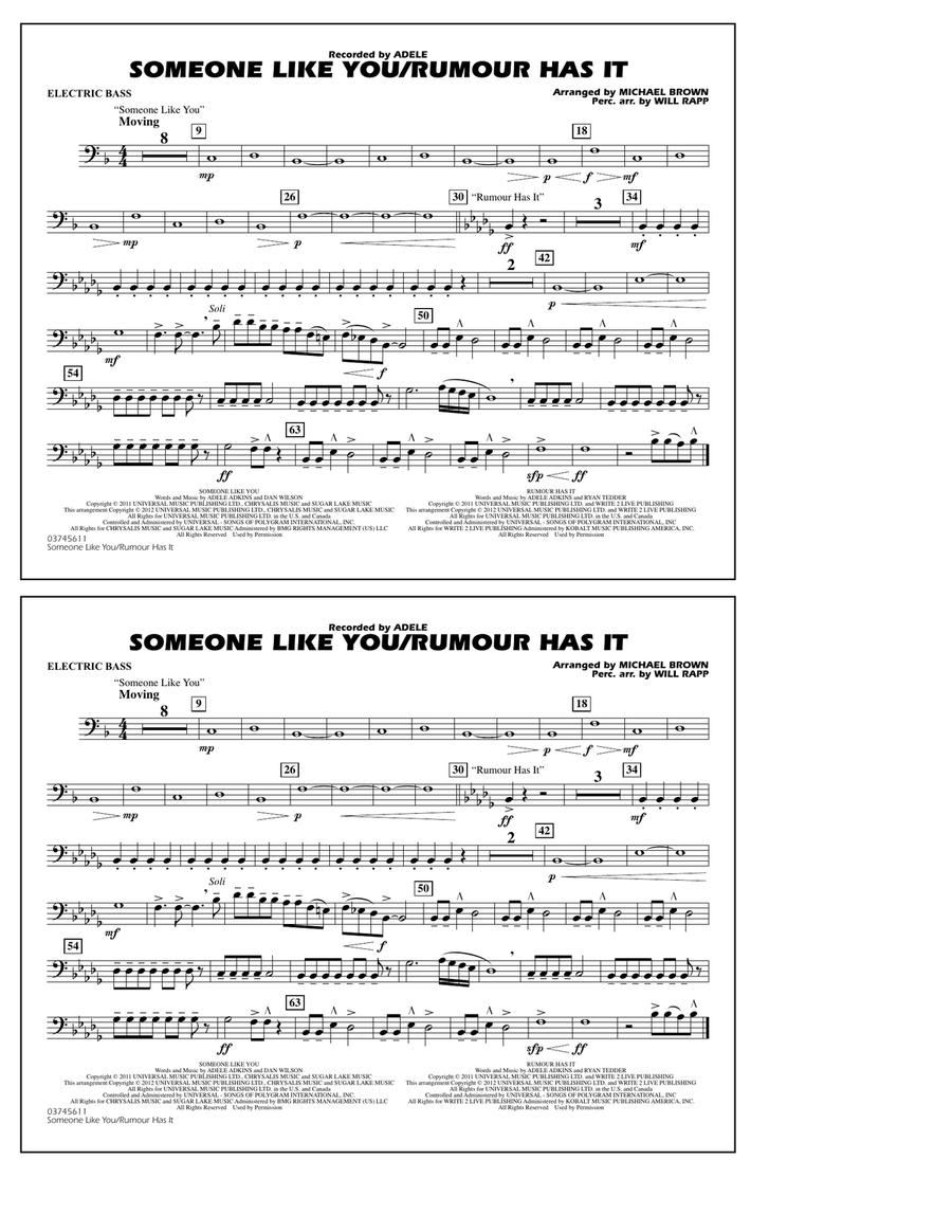 Someone Like You/Rumour Has It - Electric Bass Marching Band scores gallery preview page 1
