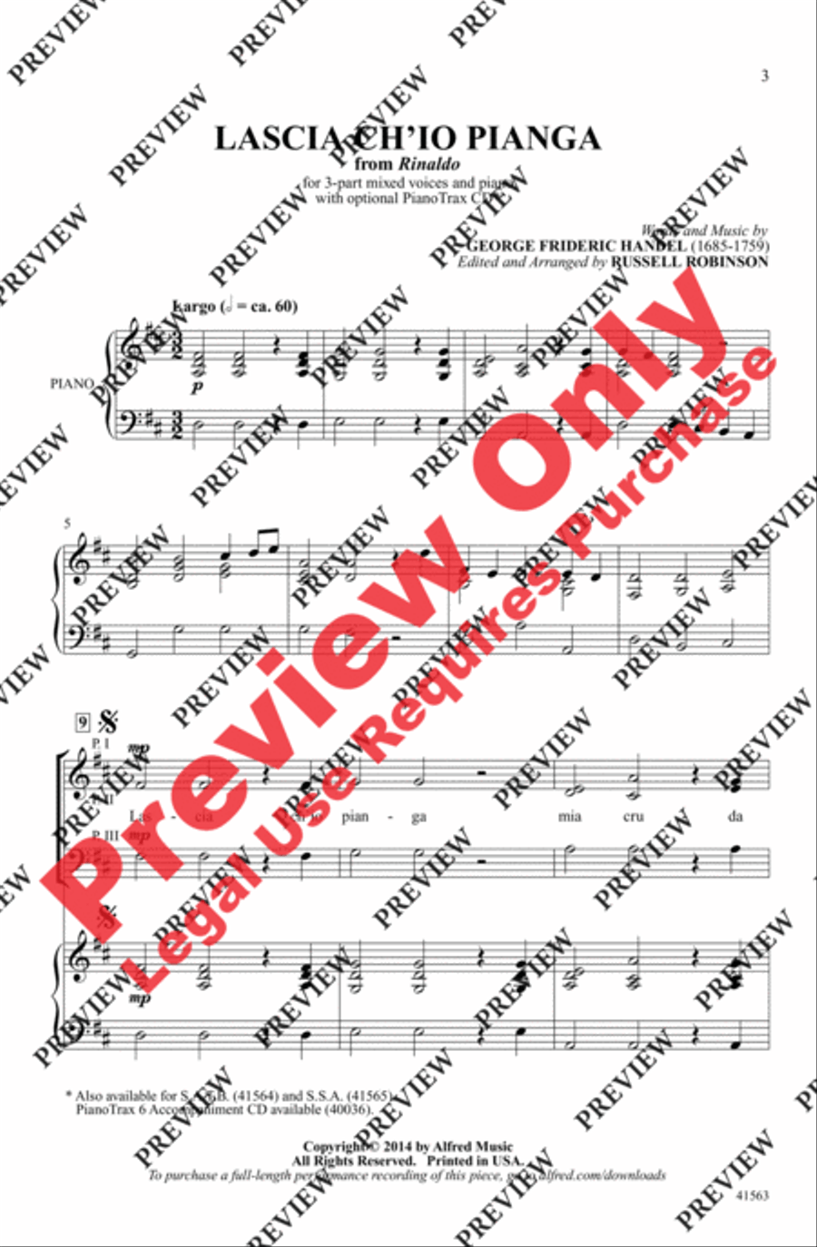 Lascia Ch'io Pianga Lascia Ch'io Pianga 3-Part scores gallery preview page 3