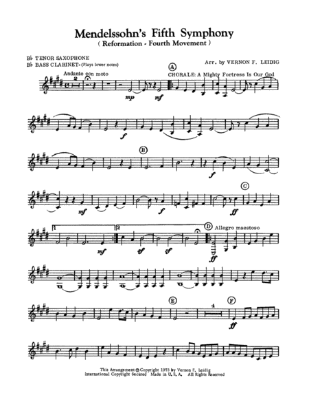 Mendelssohn's 5th Symphony "Reformation," 4th Movement: B-flat Tenor Saxophone
