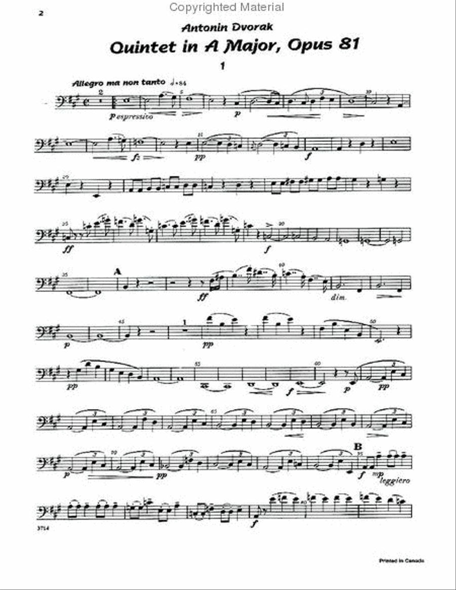 Dvorak - Quintet in A minor, Op. 81 Cello scores gallery preview page 2