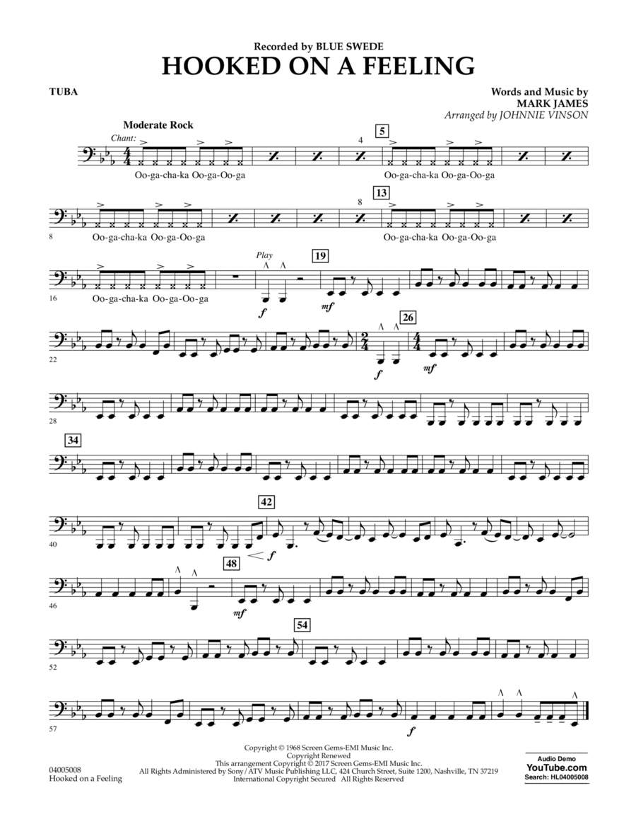 Hooked on a Feeling - Tuba Concert Band scores gallery preview page 1