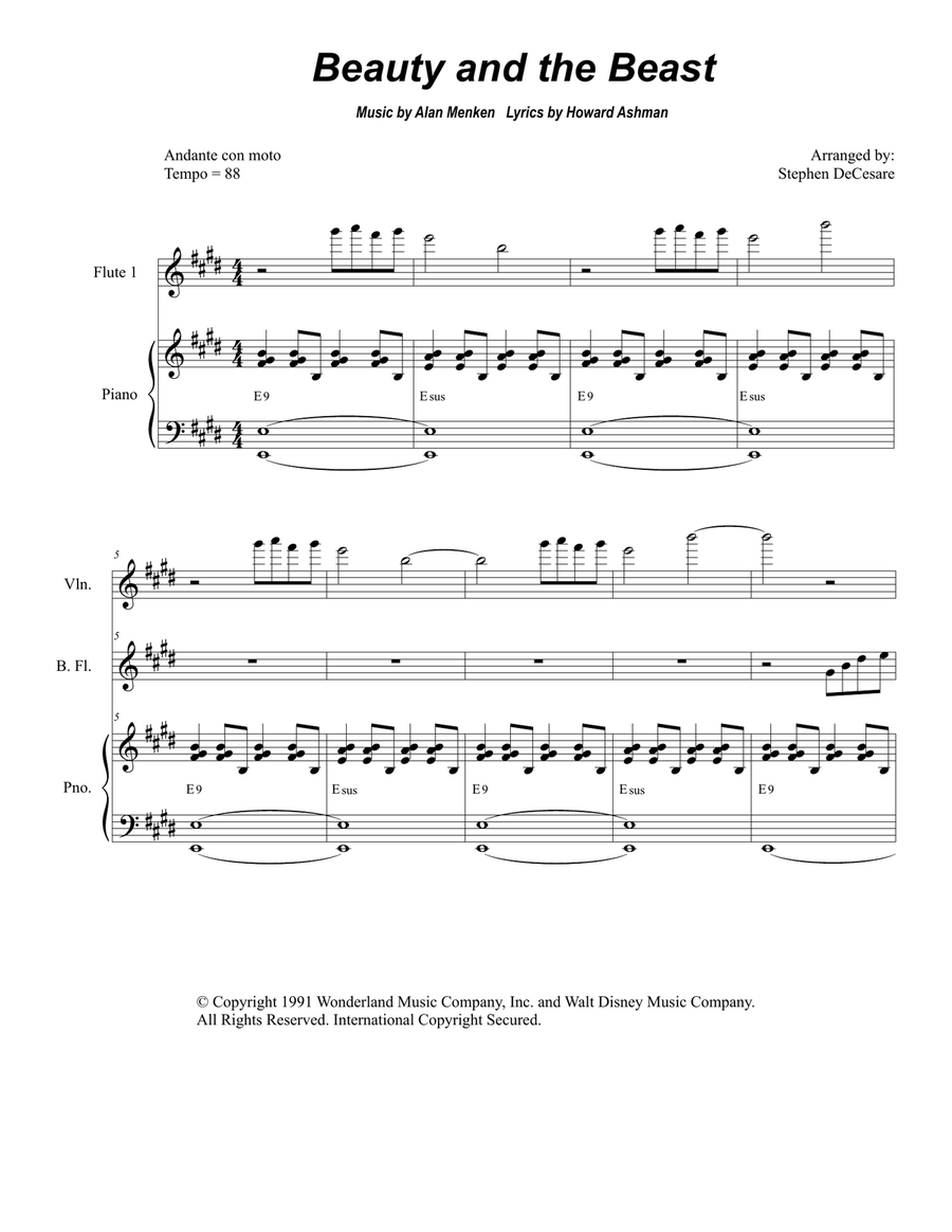 Beauty And The Beast Beauty And The Beast Woodwind Quartet scores gallery preview page 1