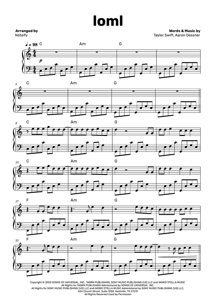 Loml Piano Solo scores gallery preview page 1
