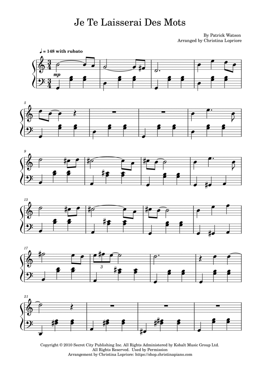 Je Te Laisserai Des Mots Piano Solo scores gallery preview page 1