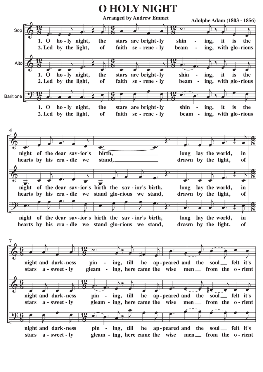 O Holy Night A Cappella SAB 3-Part scores gallery preview page 1