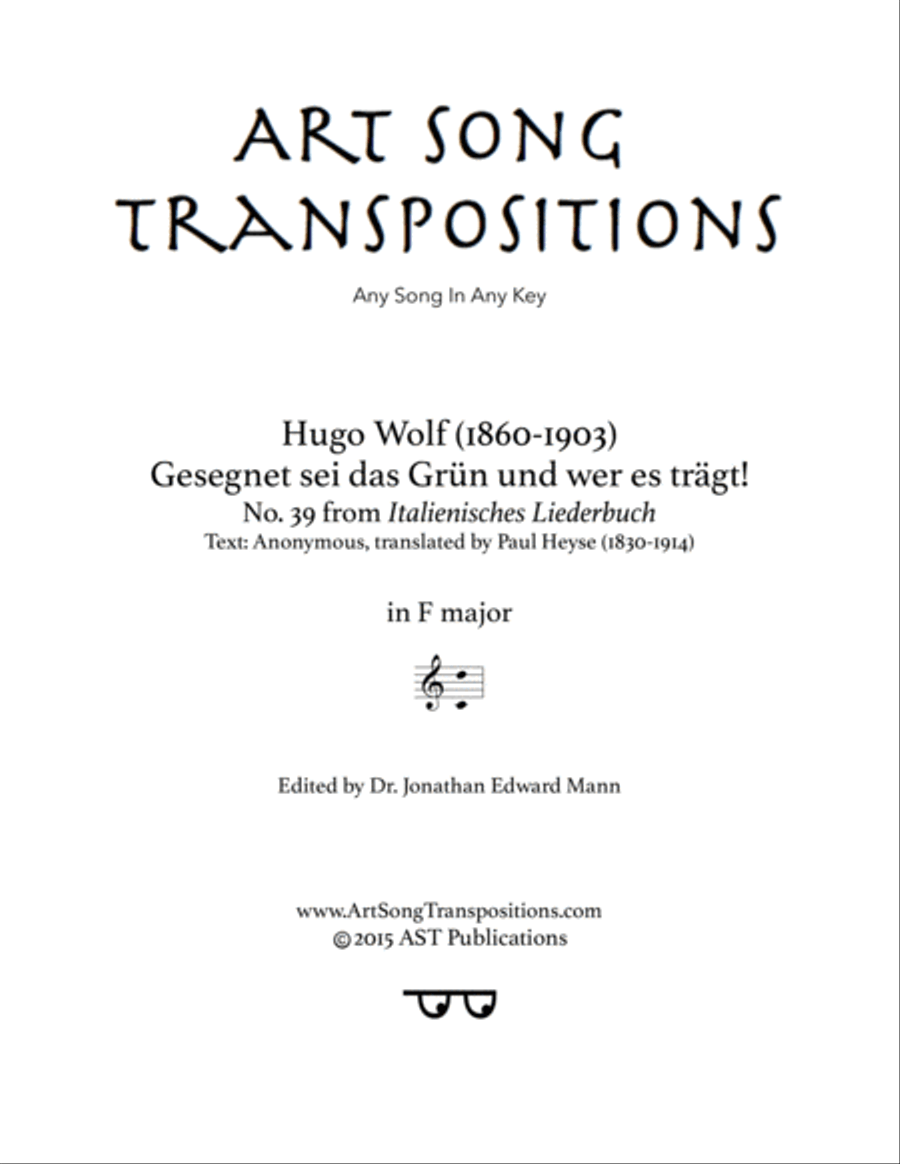 WOLF: Gesegnet sei das Grün (transposed to F major) Voice scores gallery preview page 1