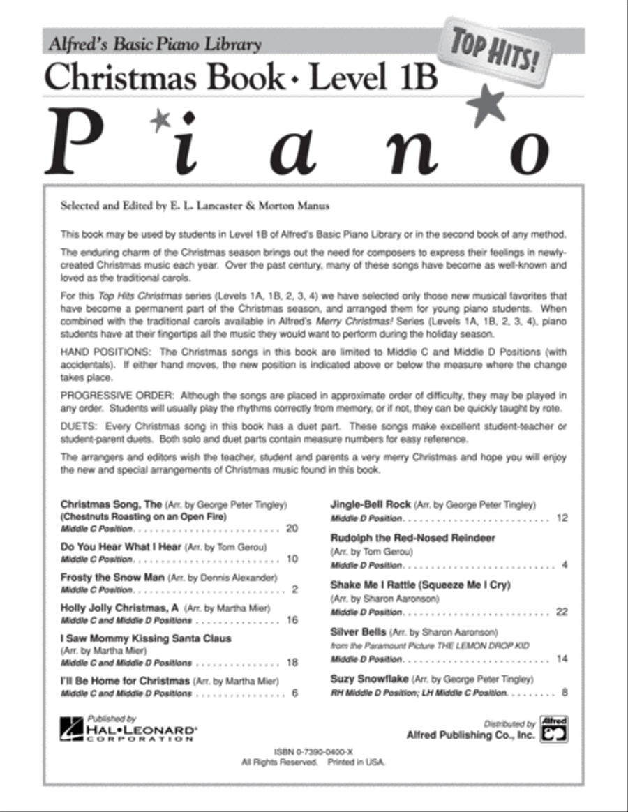 Alfred's Basic Piano Library Top Hits! Christmas, Book 1B Piano Method scores gallery preview page 2