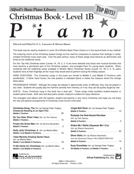 Alfred's Basic Piano Library Top Hits! Christmas, Book 1B