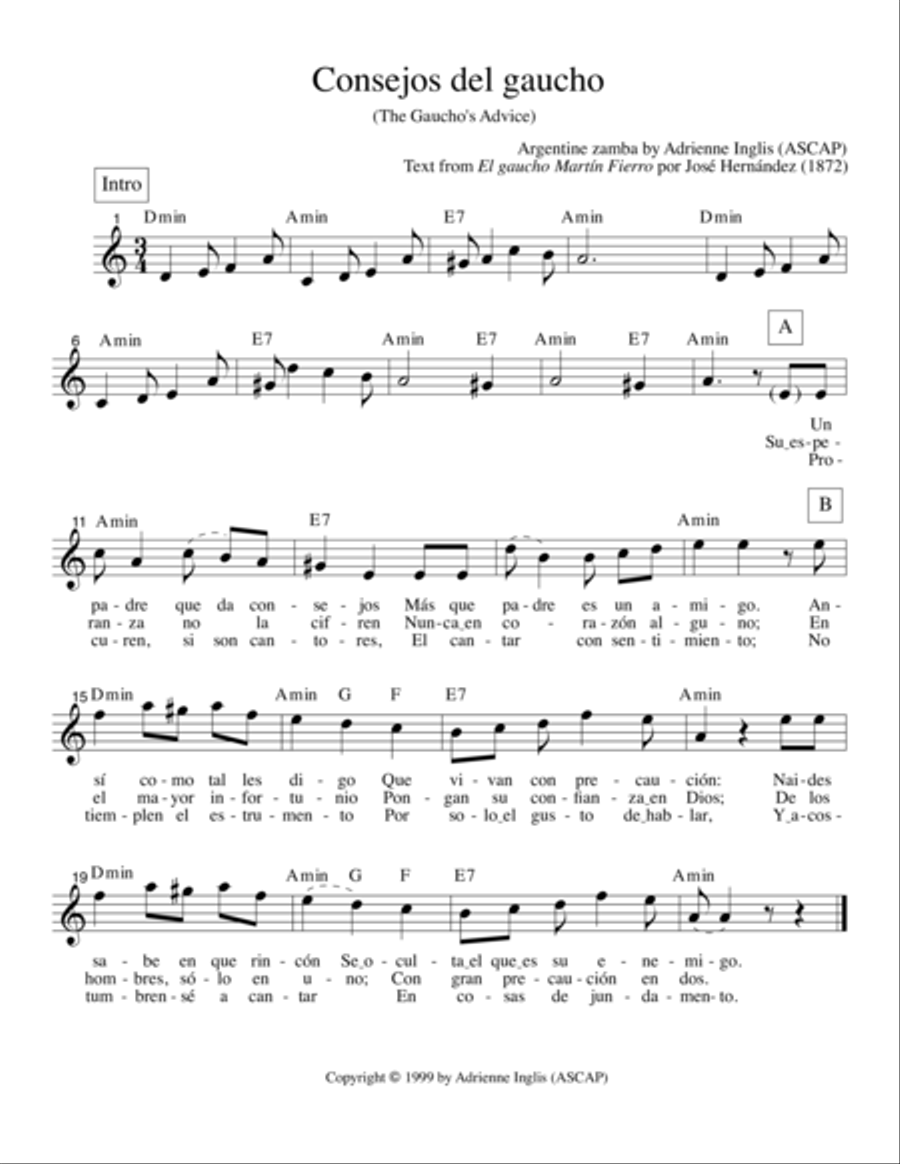 Consejos del gaucho (The Gaucho's Advice) Voice Solo scores gallery preview page 1
