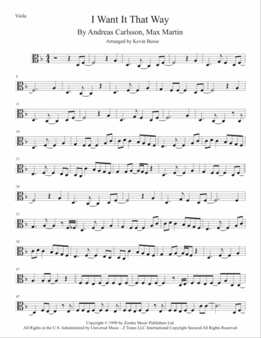 I Want It That Way I Want It That Way Viola Solo scores gallery preview page 1
