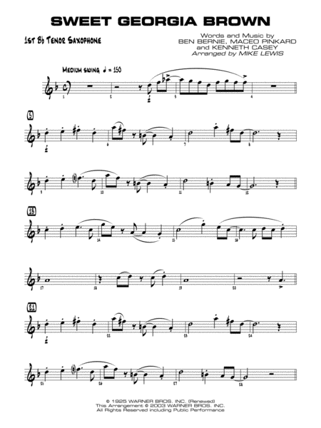 Sweet Georgia Brown: B-flat Tenor Saxophone by Ben Bernie Jazz Ensemble - Digital Sheet Music