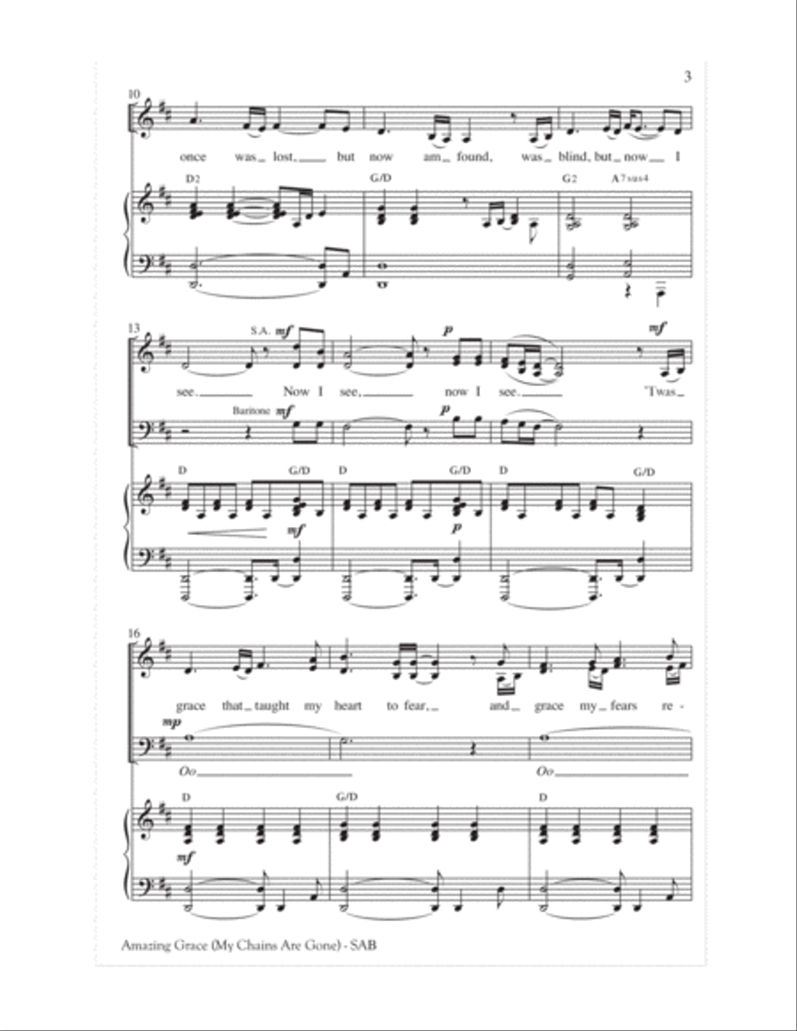 Amazing Grace (My Chains Are Gone) 3-Part scores gallery preview page 3