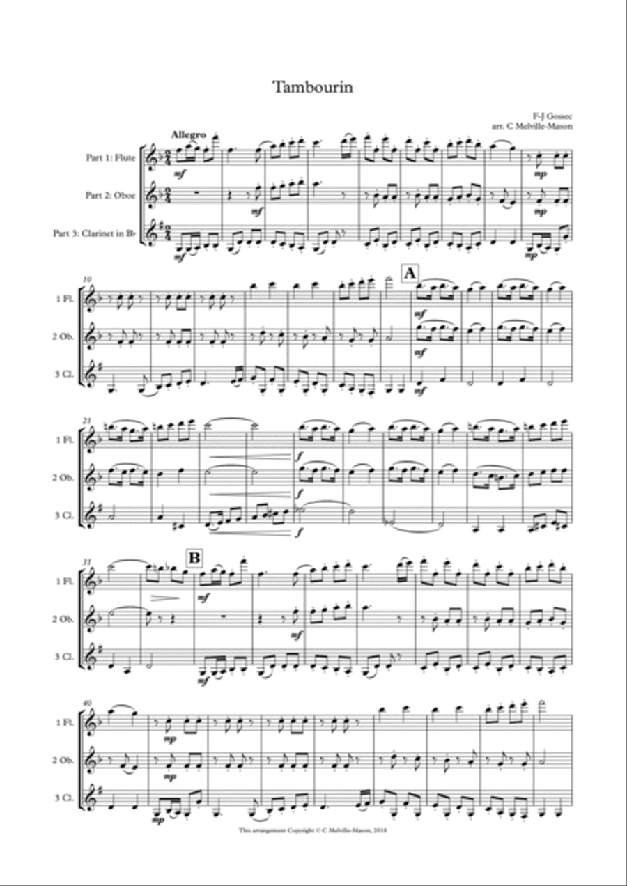 Tambourin (flute, oboe, clarinet trio) Clarinet Trio scores gallery preview page 2