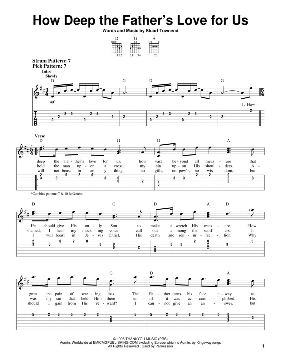 How Deep The Father's Love For Us Guitar Tablature scores gallery preview page 1