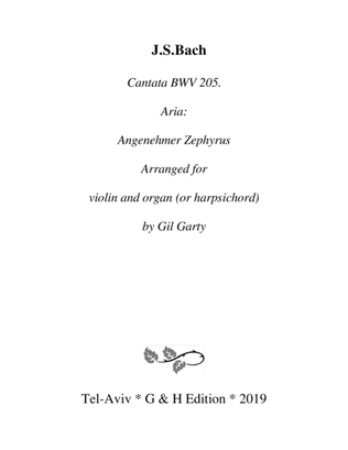 Book cover for Aria: Angenehmer Zephyrus from Cantata BWV 205 (arrangement for violin and organ)