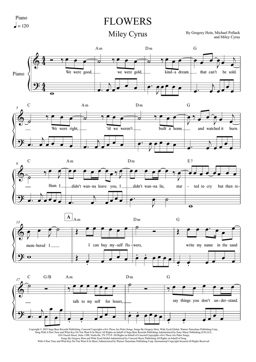 Flowers Piano Solo scores gallery preview page 1