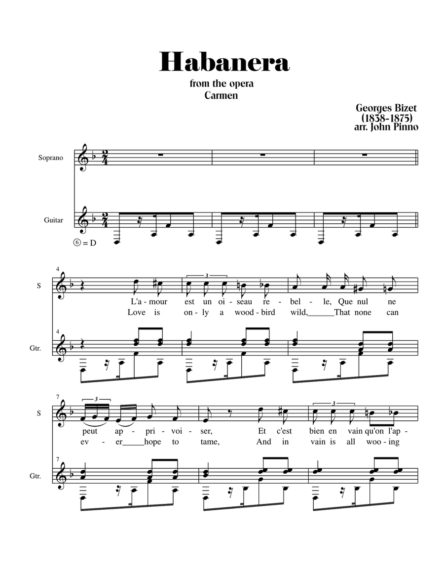 Habanera (from the opera Carmen by Georges Bizet) arr. for soprano voice and classical guitar Acoustic Guitar scores gallery preview page 2