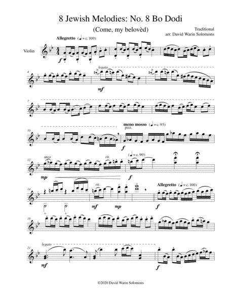 Variations on Bo dodi (come, my belovèd) for violin solo image number null
