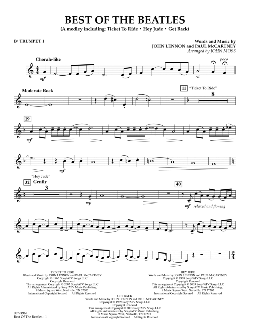 Best of the Beatles - Bb Trumpet 1 B-Flat Trumpet scores gallery preview page 1