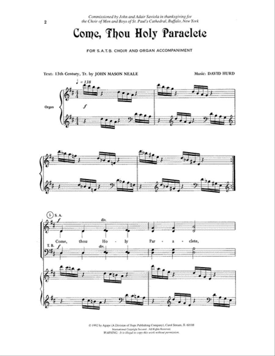 Come, Thou Holy Paraclete 4-Part scores gallery preview page 2