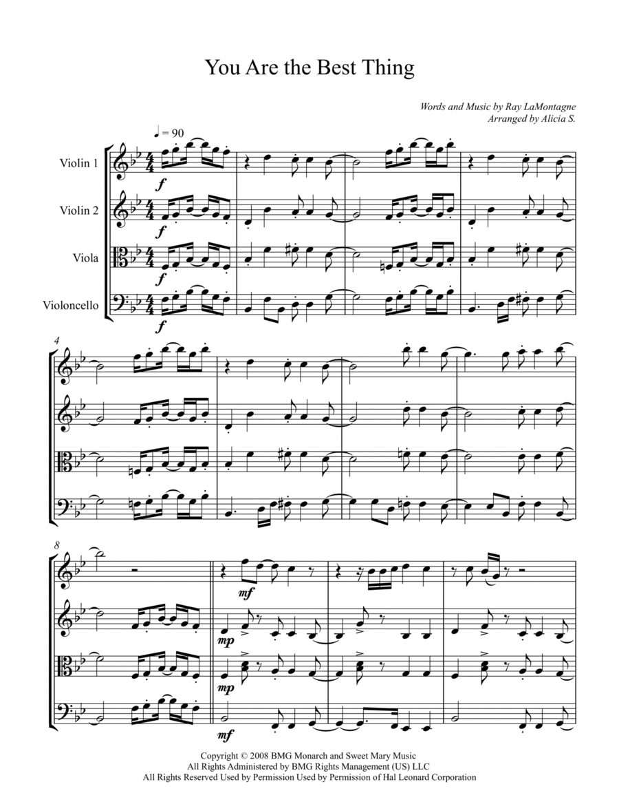 You Are The Best Thing String Quartet scores gallery preview page 1