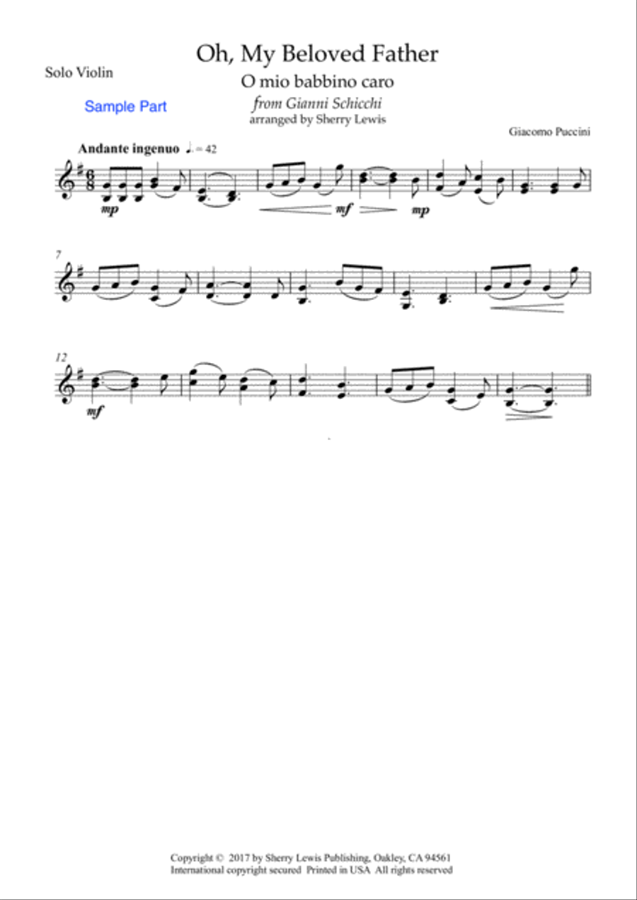 OH, MY BELOVED FATHER - O mio babbino caro - Violin Solo, Intermediate Level Violin Solo scores gallery preview page 3
