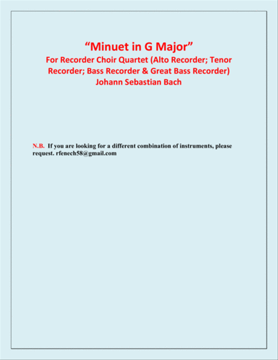 Minuet in G Major - J.S.Bach - Recorder Choir Quartet Recorder scores gallery preview page 3