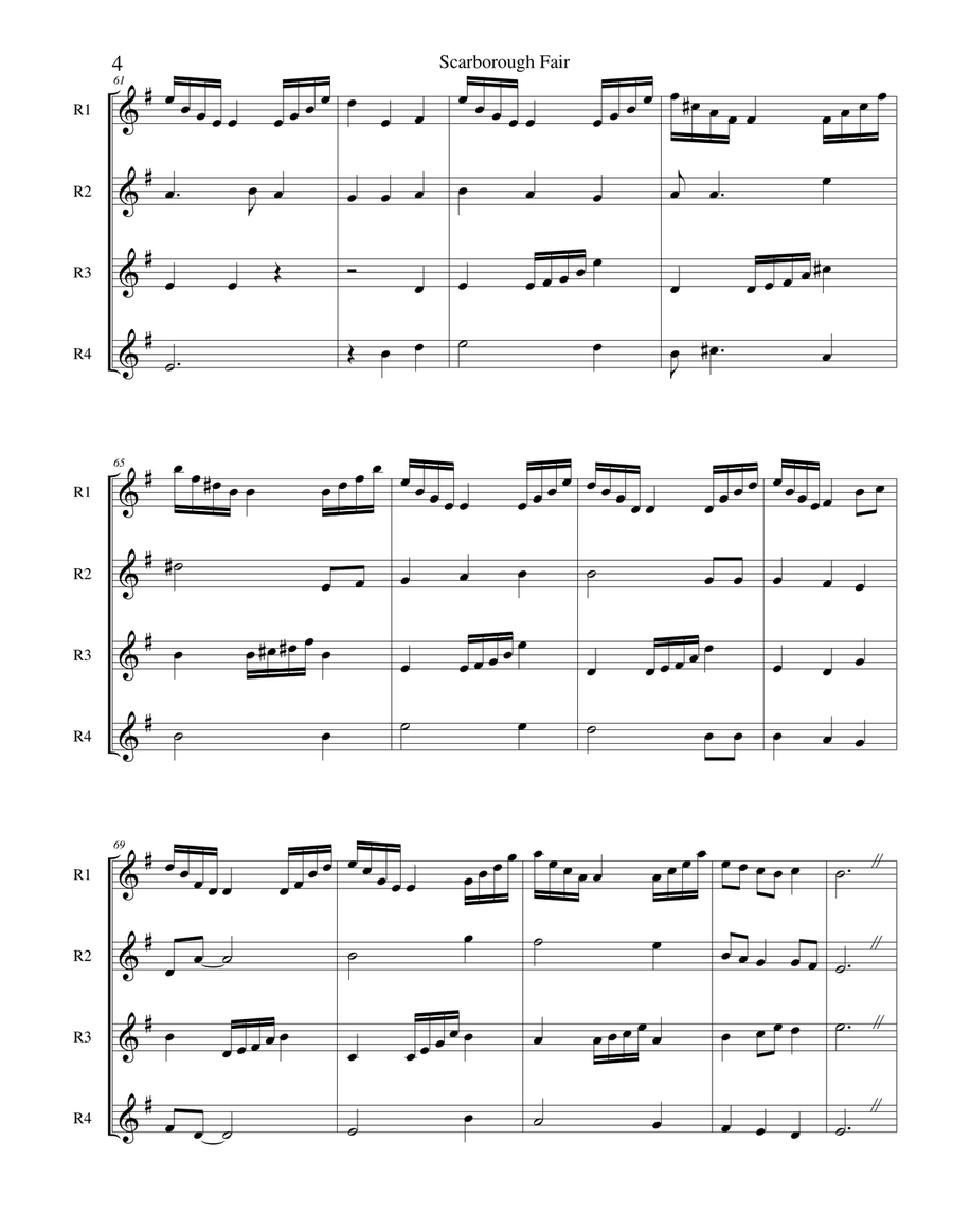 Scarborough Fair - recorder or flute quartet Flute Quartet scores gallery preview page 4