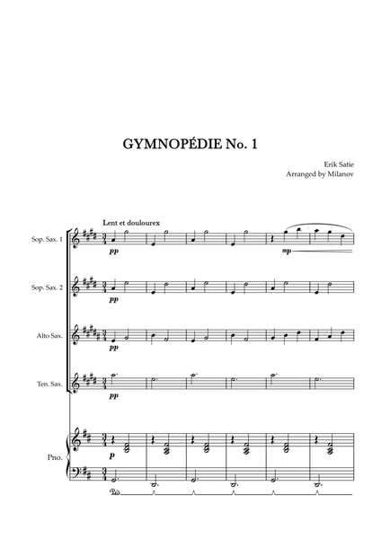 Gymnopédie no 1 | Saxophone Quartet | Original Key| Piano accompaniment |Easy intermediate image number null