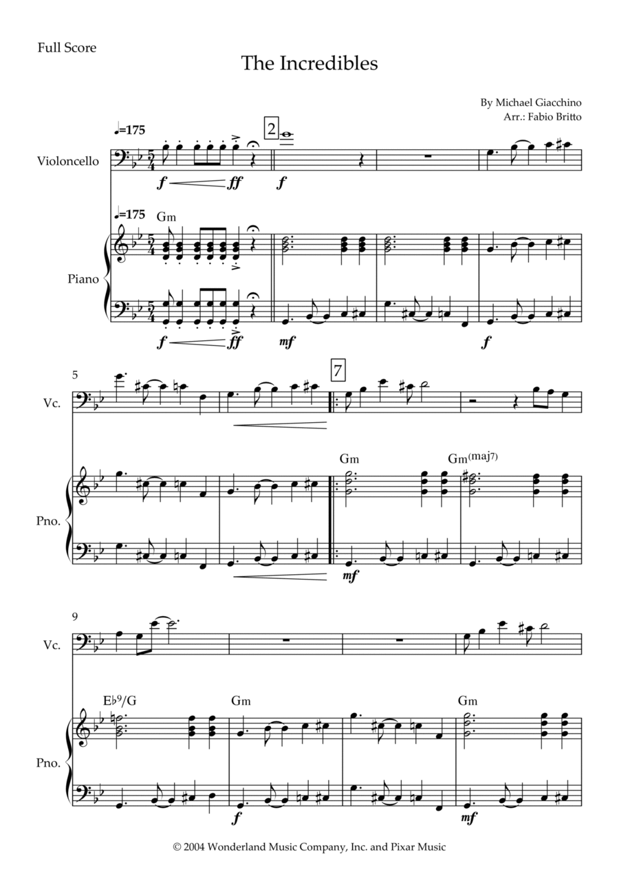 The Incredibles (main Theme) Piano scores gallery preview page 1