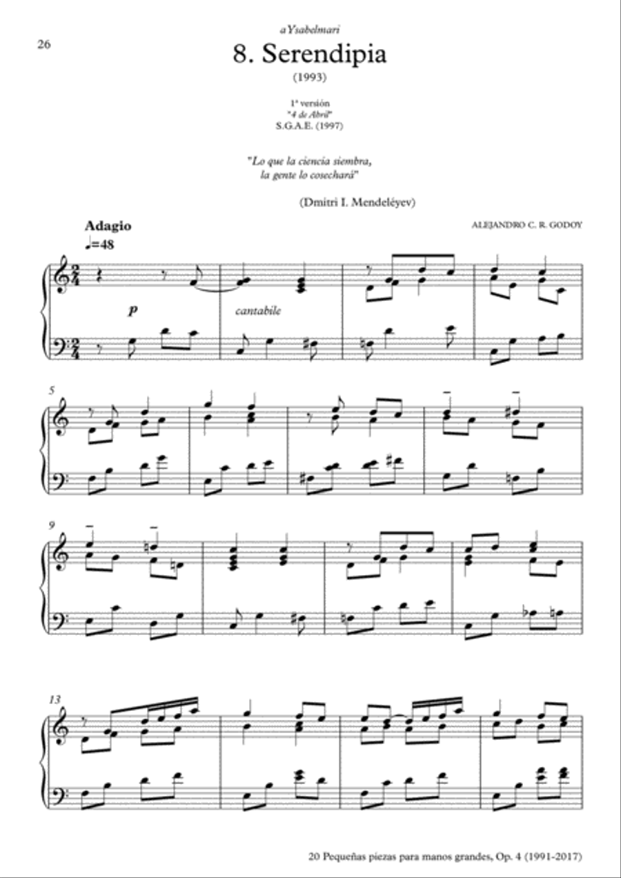 20 Piezas, Op. 4 (2017) No. 8. Serendipia Piano Solo scores gallery preview page 1