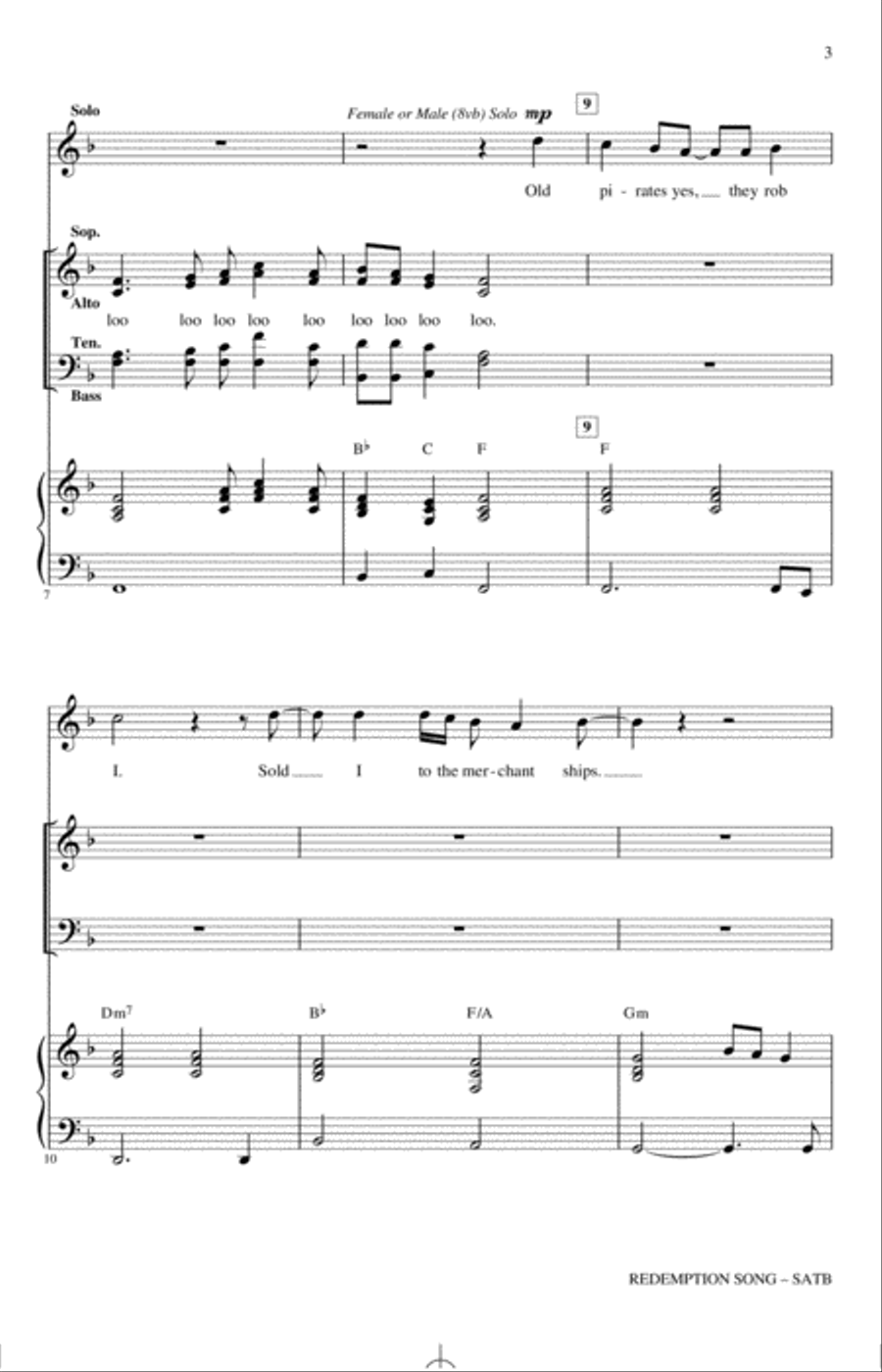 Redemption Song 4-Part scores gallery preview page 2