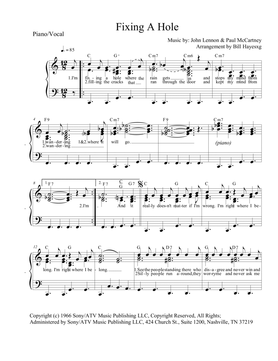 Fixing A Hole Voice scores gallery preview page 1