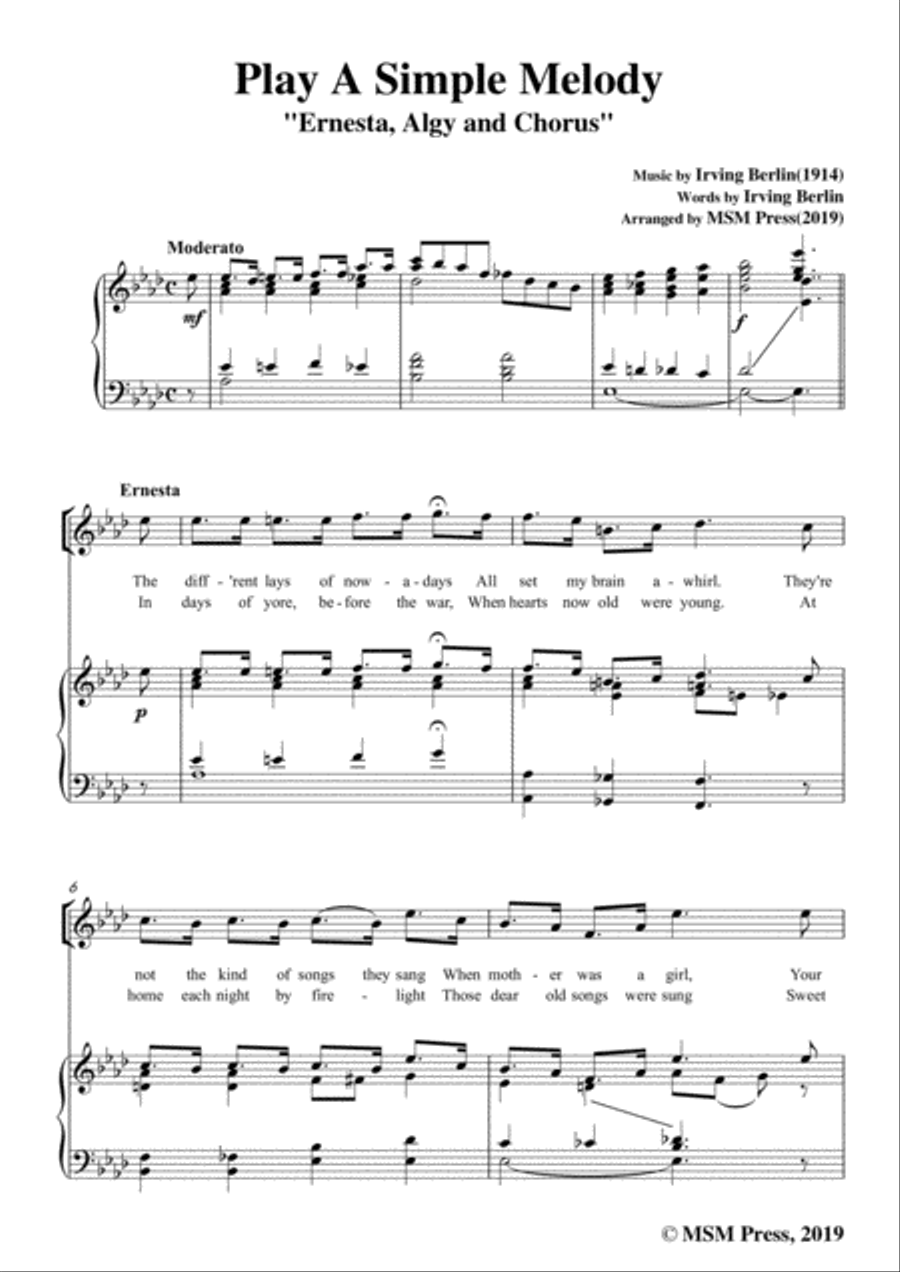 Irving Berlin-Play A Simple Melody,in A flat Major,for Voice&Piano Voice scores gallery preview page 3