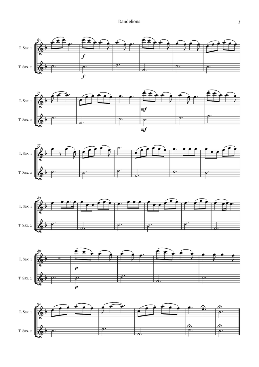 Dandelions Woodwind Duet scores gallery preview page 3
