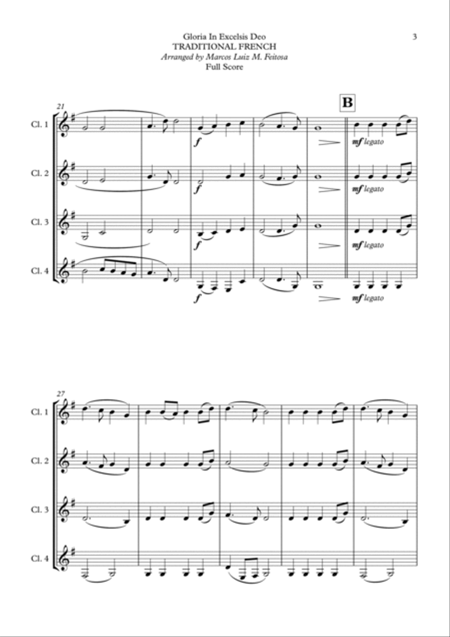 Gloria In Excelsis Deo - Clarinet Quartet Clarinet Quartet scores gallery preview page 5