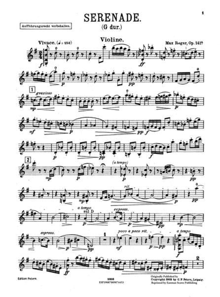 Serenade (G dur) fur Flote, Violine und Bratsche, oder 2 Violinen und Bratsche, op. 141a