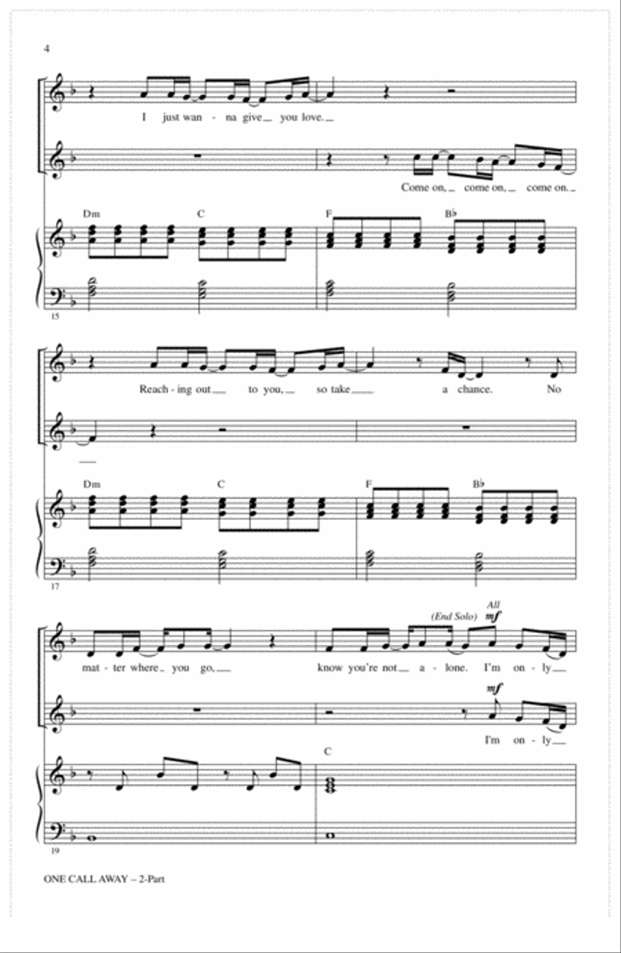 One Call Away One Call Away 2-Part scores gallery preview page 3
