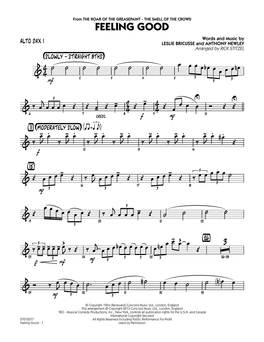 Feeling Good - Alto Sax 1 Jazz Ensemble scores gallery preview page 1