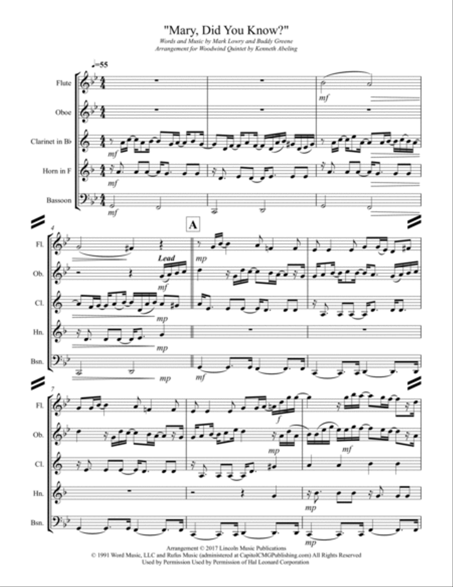 Mary, Did You Know? Woodwind Quintet scores gallery preview page 2