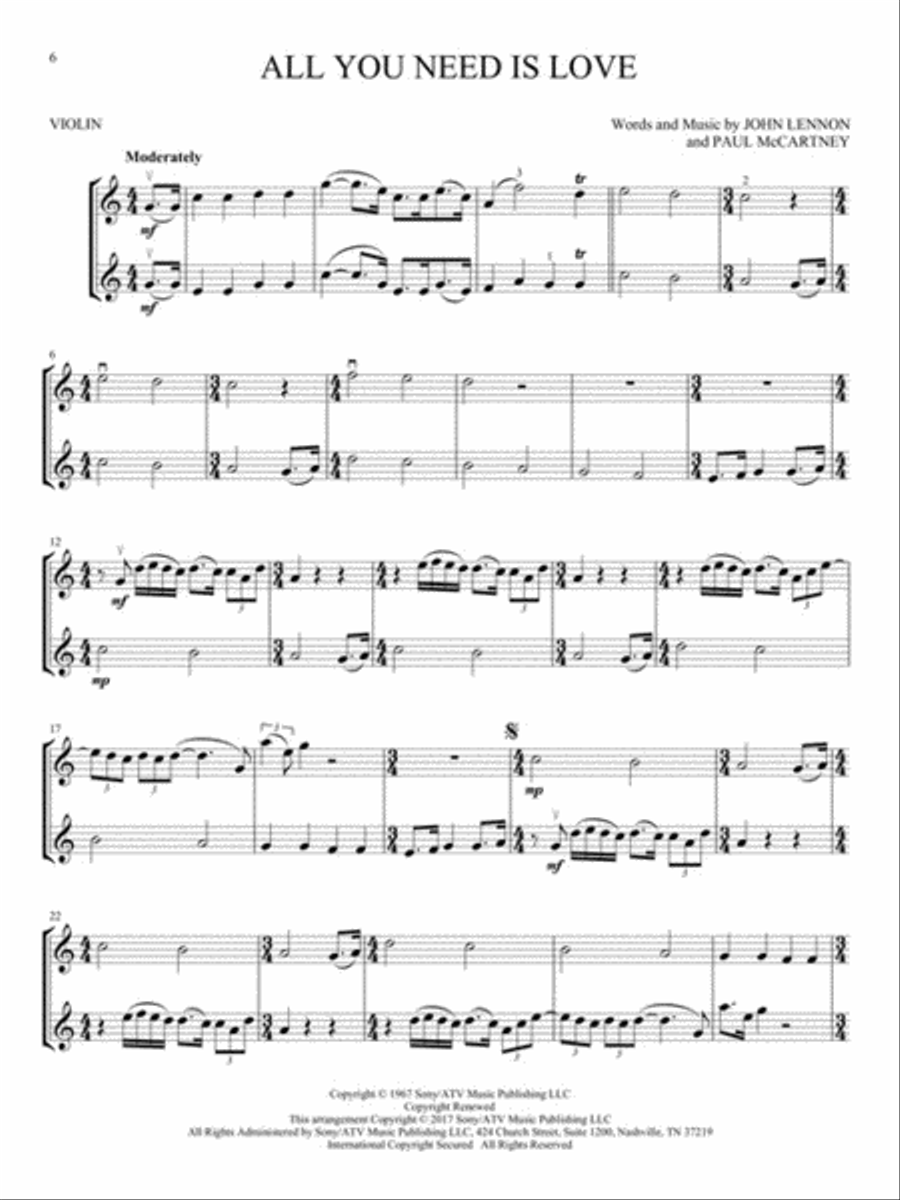 The Beatles for Violin Duet String Duet scores gallery preview page 5