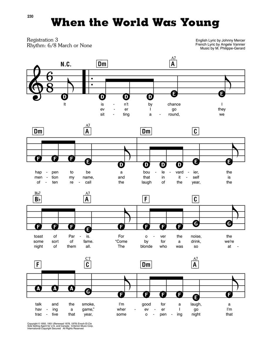 When The World Was Young When The World Was Young Electronic Keyboard scores gallery preview page 1