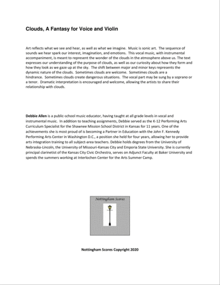 Clouds, A Fantasy for Voice, Violin and Piano Tenor Voice scores gallery preview page 2