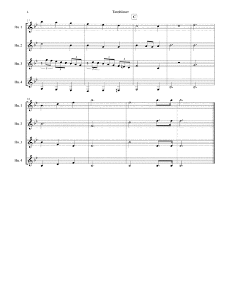 Richard Wagner - Tannhäuser (Pilgrim's Chorus) for Horn Quartet French Horn Quartet scores gallery preview page 5