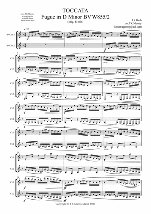 Bach - Toccata - Fugue in E Minor BWV855 - 2 Clarinets, Clarinet Duo