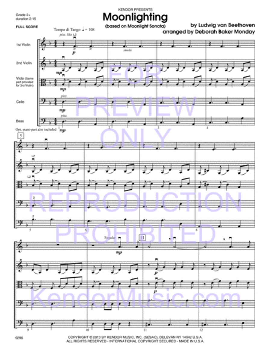 Moonlighting (based on Moonlight Sonata) String Orchestra scores gallery preview page 2